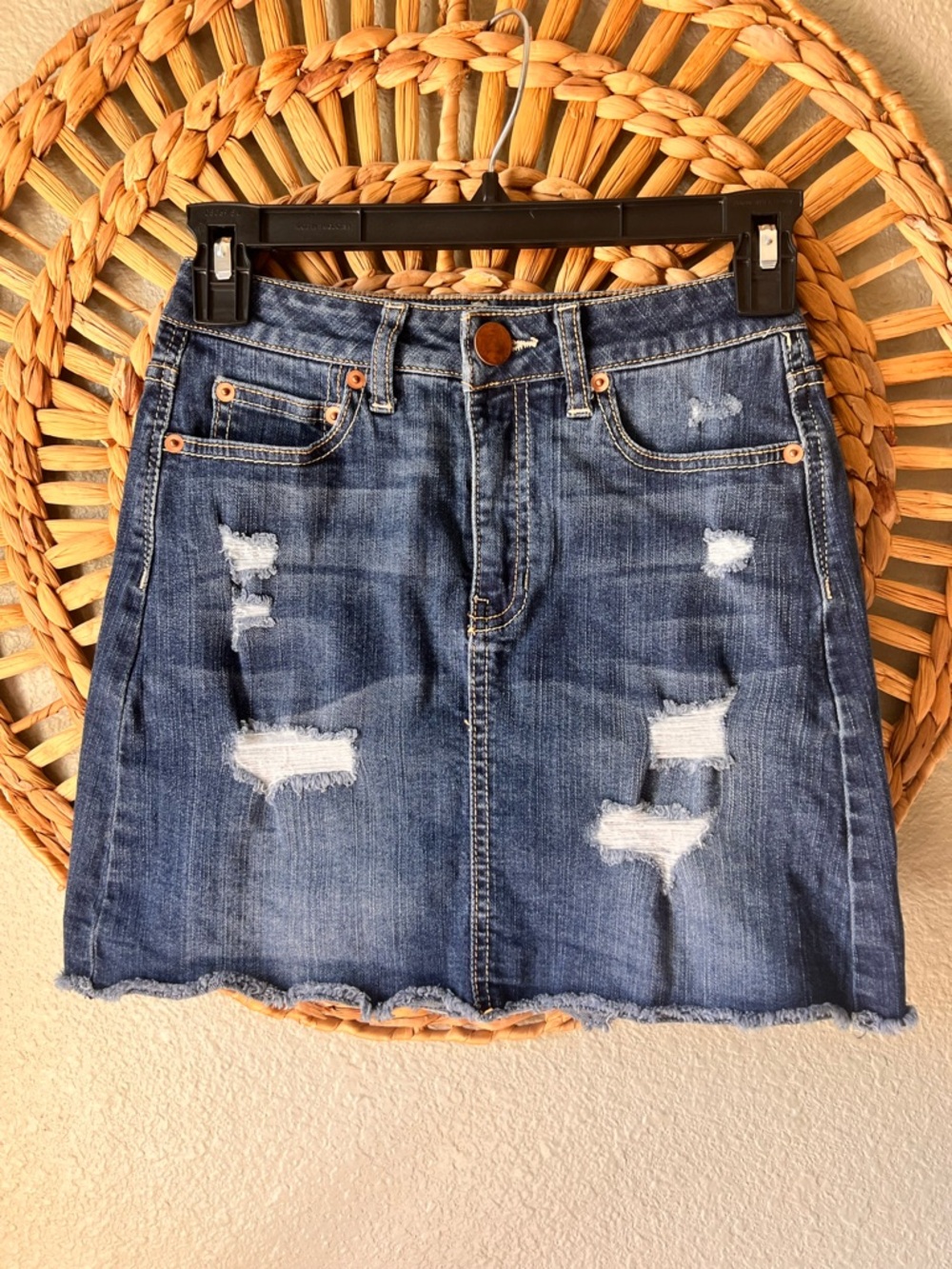 No Boundaries Distressed Blue Denim Mini Skirt